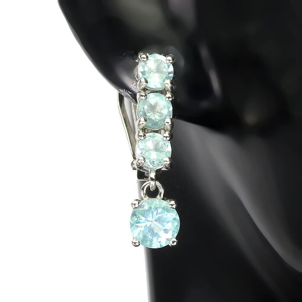 Natural Blue Round Apatite .925 Sterling Silver Earrings